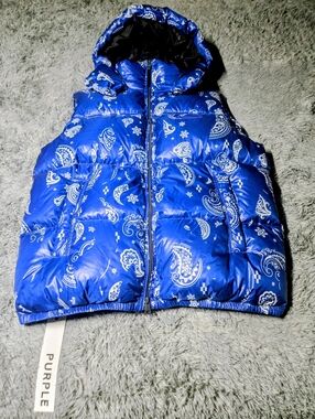 Purple Brand Men's Hooded Down Puffer Vest, XL, Blue